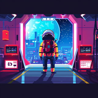 Chromatic Actionist Print style, Midjourney V6.1: cinematic shot from sci-fi movie