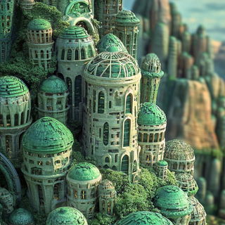 Gutterlight Monument style, Midjourney V6.1: megacity with futuristic bioarchitecture