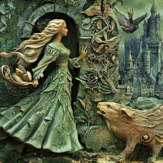 Gutterlight Monument style, Midjourney V6.1: retro fairy-tale illustration