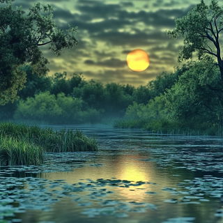 Gutterlight Monument style, Midjourney V6.1: realistic landscape photograph of quiet dawn