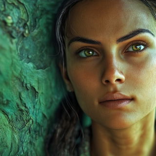 Gutterlight Monument style, Midjourney V6.1: photographic portrait of female protagonist