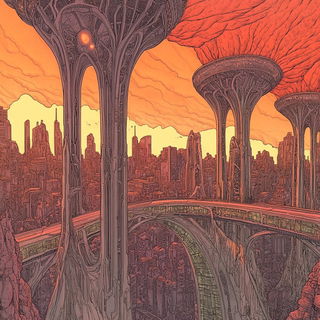 Gothicgild style, Midjourney V6.1: megacity with futuristic bioarchitecture