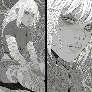 Gothicgild style, Midjourney V6.1: black-and-white manga comic strip