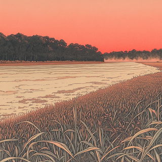 Gothicgild style, Midjourney V6.1: realistic landscape photograph of quiet dawn