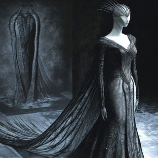 Tungstenfilm style, Midjourney V6.1: haute-couture fashion outfit