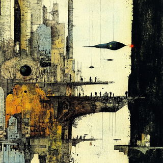 Carnival Ink Pilgrims style, Midjourney V6.1: megacity with futuristic bioarchitecture