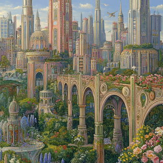 Opalstar Chromanime style, Midjourney V6.1: megacity with futuristic bioarchitecture