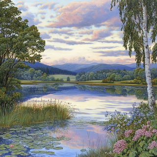 Opalstar Chromanime style, Midjourney V6.1: realistic landscape photograph of quiet dawn