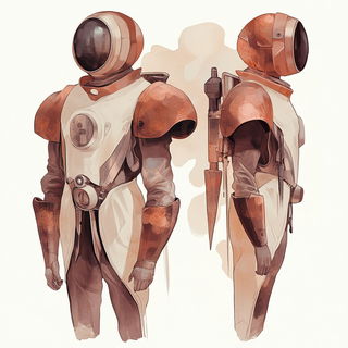 Colortrace Cyclone style, Midjourney V6.1: concept art character design of retropunk steam knight