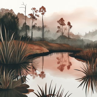 Colortrace Cyclone style, Midjourney V6.1: realistic landscape photograph of quiet dawn