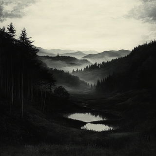 Engraved Megalopolis style, Midjourney V6.1: realistic landscape photograph of quiet dawn