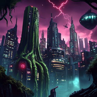 Tealflare Storycraft style, Midjourney V6.1: megacity with futuristic bioarchitecture