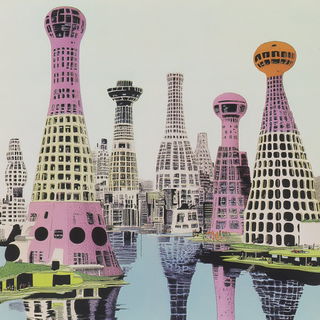 Impastelle style, Midjourney V6.1: megacity with futuristic bioarchitecture