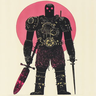 Impastelle style, Midjourney V6.1: concept art character design of retropunk steam knight