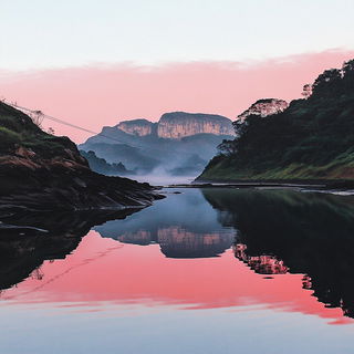 Cinebrume style, Midjourney V6.1: realistic landscape photograph of quiet dawn