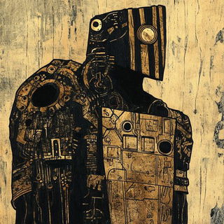 Moonmarket Cartography style, Midjourney V6.1: concept art character design of retropunk steam knight