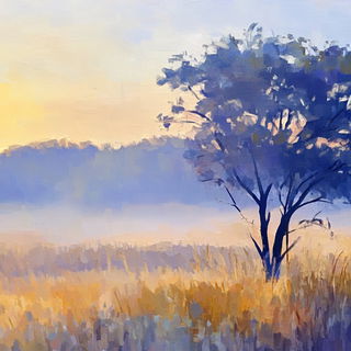 Chromascour style, Midjourney V6.1: realistic landscape photograph of quiet dawn