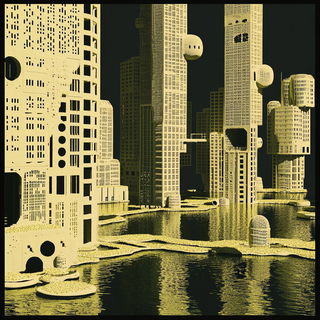 Contourflow style, Midjourney V6.1: megacity with futuristic bioarchitecture