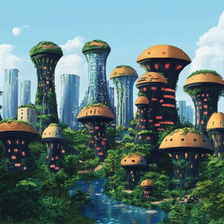 Chronogear Escarpment style, Midjourney V6.1: megacity with futuristic bioarchitecture