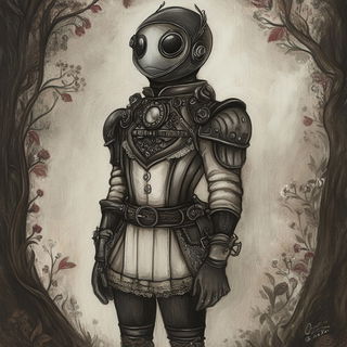Blue Exodus style, Midjourney V6.1: concept art character design of retropunk steam knight