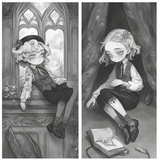Blue Exodus style, Midjourney V6.1: black-and-white manga comic strip