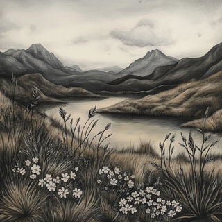 Blue Exodus style, Midjourney V6.1: realistic landscape photograph of quiet dawn
