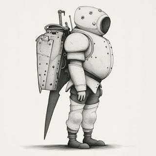 Ocheroptic style, Midjourney V6.1: concept art character design of retropunk steam knight