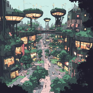 Moonmolt style, Midjourney V6.1: megacity with futuristic bioarchitecture