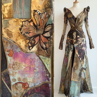 Relieflampism style, Midjourney V6.1: haute-couture fashion outfit