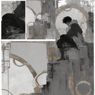 Relieflampism style, Midjourney V6.1: black-and-white manga comic strip