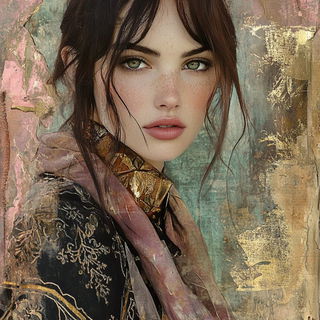 Relieflampism style, Midjourney V6.1: photographic portrait of female protagonist