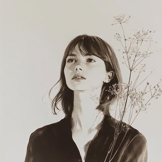 Fossilflare style, Midjourney V6.1: photographic portrait of female protagonist