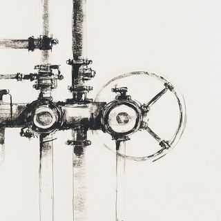 Fossilflare style, Midjourney V6.1: technical infrastructure blueprint schematics