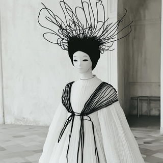 Botanical Collage Nouveau style, Midjourney V6.1: haute-couture fashion outfit