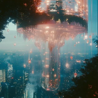 Gloampress style, Midjourney V6.1: megacity with futuristic bioarchitecture