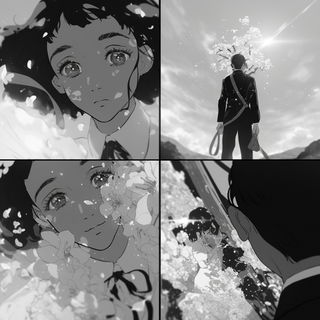 Gloampress style, Midjourney V6.1: black-and-white manga comic strip