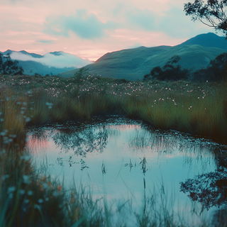 Gloampress style, Midjourney V6.1: realistic landscape photograph of quiet dawn