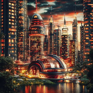 Squeegee Meridian style, Midjourney V6.1: megacity with futuristic bioarchitecture