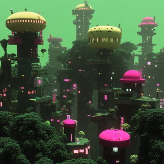 Mosaicroot style, Midjourney V6.1: megacity with futuristic bioarchitecture