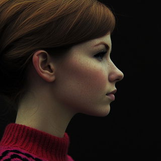 Mosaicroot style, Midjourney V6.1: photographic portrait of female protagonist