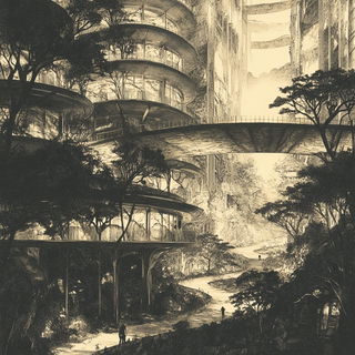 Astrofolia style, Midjourney V6.1: megacity with futuristic bioarchitecture