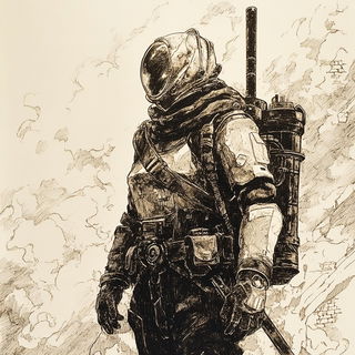 Astrofolia style, Midjourney V6.1: concept art character design of retropunk steam knight