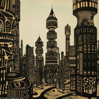 Castellacrimson style, Midjourney V6.1: megacity with futuristic bioarchitecture