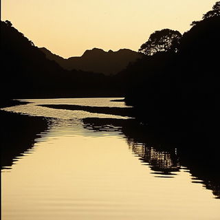 Castellacrimson style, Midjourney V6.1: realistic landscape photograph of quiet dawn