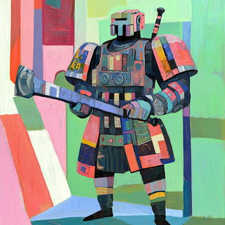 Aeroquarry style, Midjourney V6.1: concept art character design of retropunk steam knight