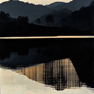 Maskriot style, Midjourney V6.1: realistic landscape photograph of quiet dawn