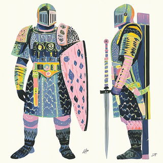 Megacanyon Chromaforge style, Midjourney V6.1: concept art character design of retropunk steam knight