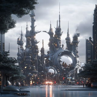 Patinomechanics style, Midjourney V6.1: megacity with futuristic bioarchitecture