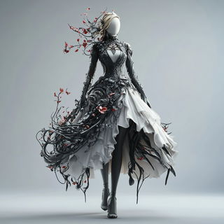 Patinomechanics style, Midjourney V6.1: haute-couture fashion outfit