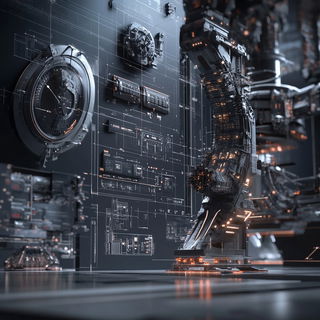 Patinomechanics style, Midjourney V6.1: technical infrastructure blueprint schematics